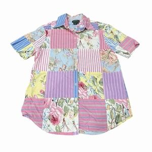 Vintage Lauren Ralph Lauren Womens Floral Patchwork Short‎ Sleeve Button Shirt M